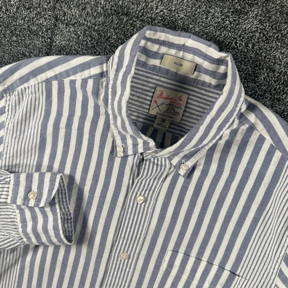 J.Crew Broken-In Oxford Shirt Mens M Slim Blue Striped Button Down Long Sleeve